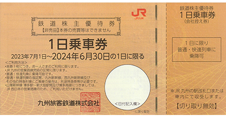 JR九州 株主優待割引券（1日乗車券） - 名古屋の金券チケットショップ